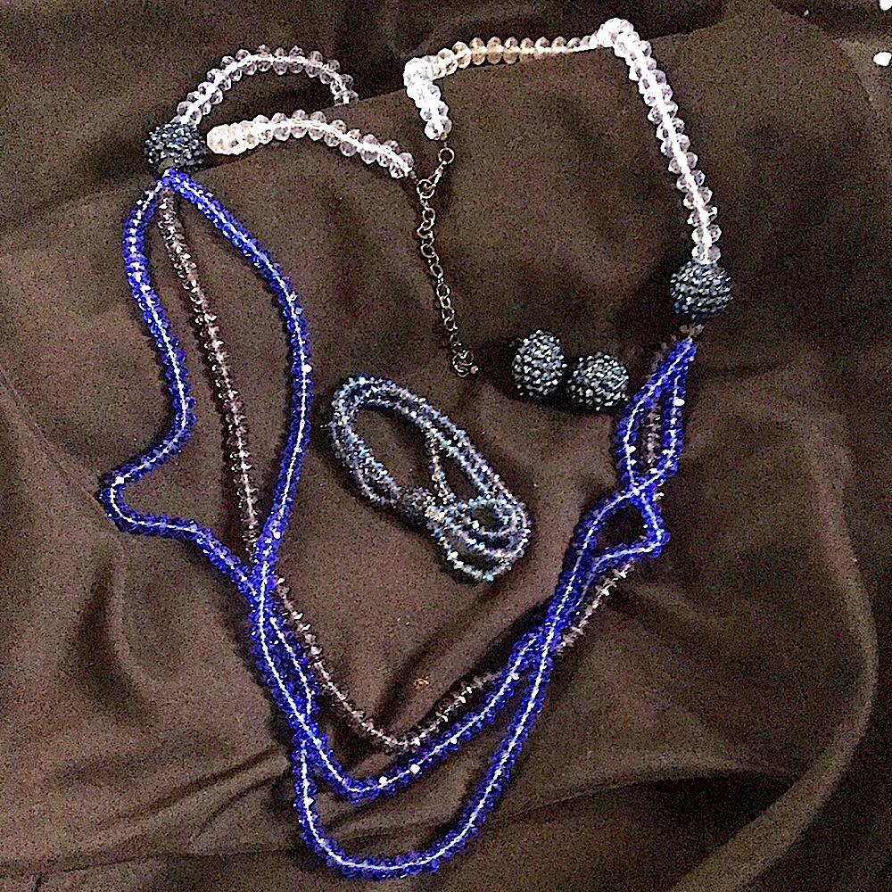 !!Swarovski!!Blue Crystal Set. Long Necklace, Bracelet, Earrings, NWOT